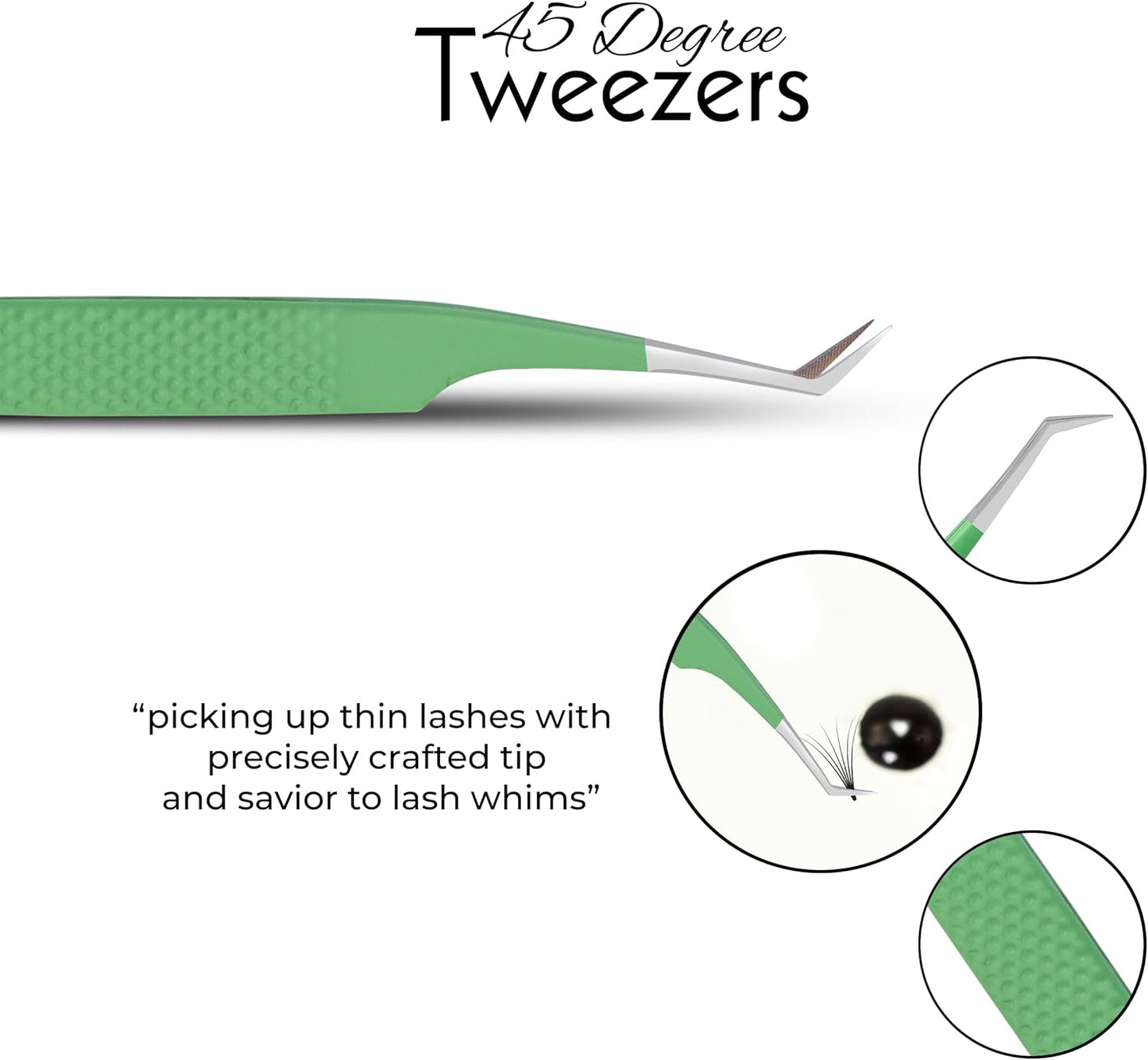 SIVOTE Lash Tweezers for Eyelash Extensions Fiber Tips, Set of 3, 45 Degree, Curved, Volume Boot, Dark Green Red Green
