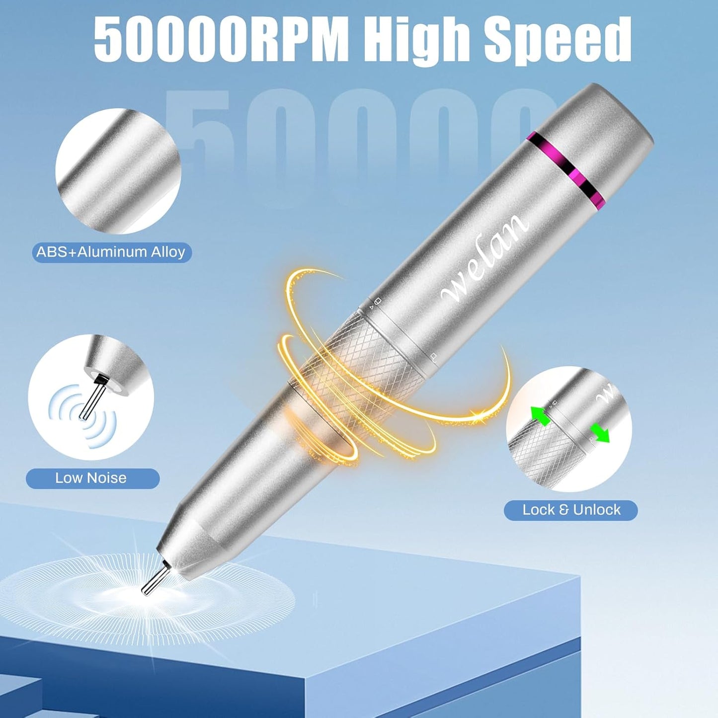 Electric Nail Drill Professional 50000RPM, 2025 Pro Fast Removal Electric Nail File for Acrylic Gel Nails, 6000mAh Rechargeable Nail Drill Machine, Efile Kit with 12pcs Bits for Manicure Salon Home