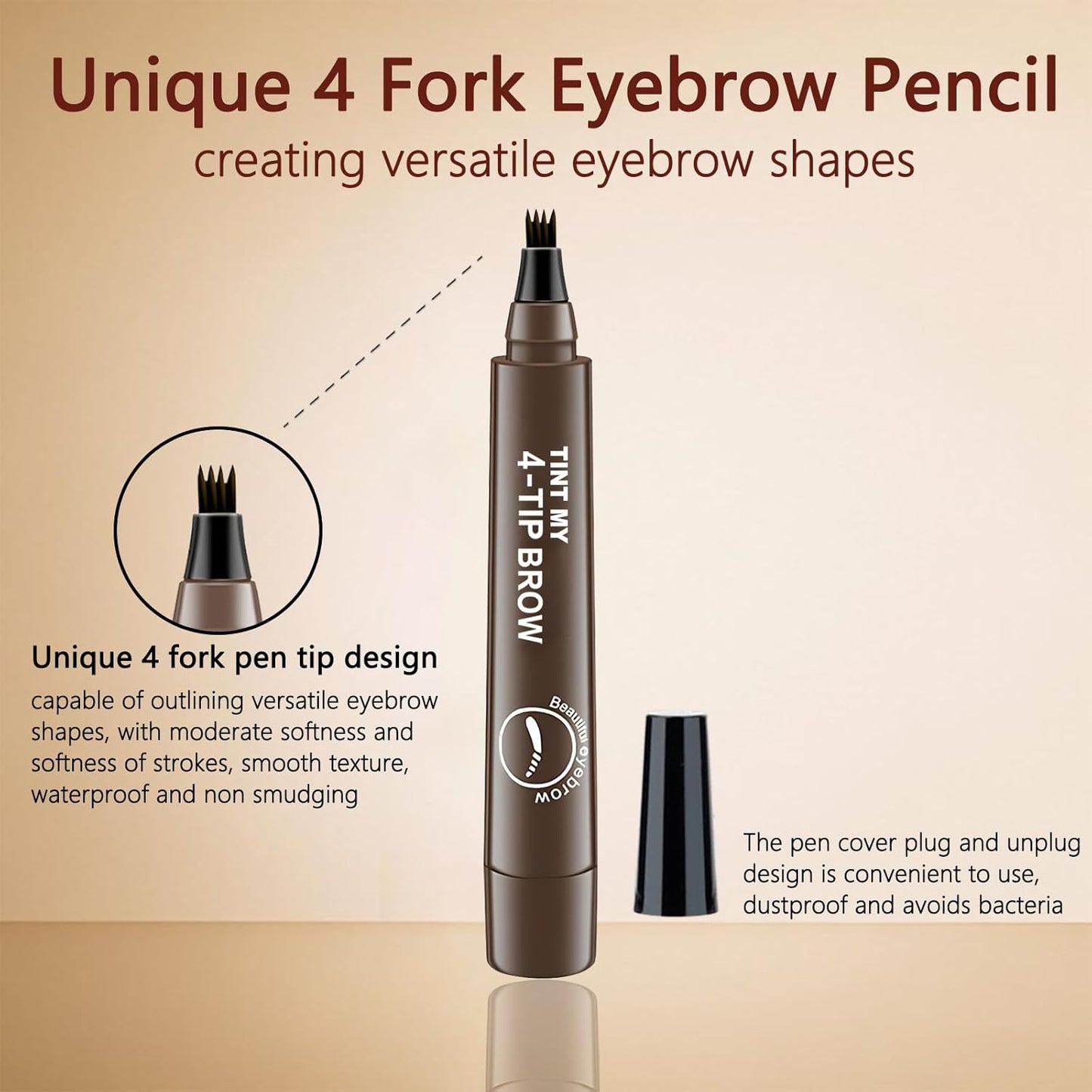 2025 Upgraded Magic Eyebrow Pencil for Women, Long-Lasting Ultra-Fine Tip Waterproof Eye Brow Pencils with 4 Fork, Smudge-Proof Natural Brow Makeup for Women - Gray Brown