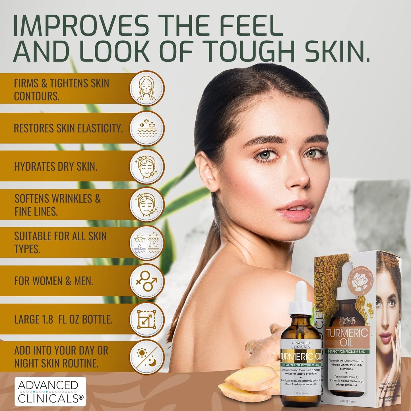 Advanced Clinicals Turmeric Oil Blemish Control Facial Skin Care Serum For Face | Antioxidant Moisturizer W/Rose Extract & Jojoba Oil For Dark Spots, Dry Skin, Redness, & Skin Blemishes, 1.8 Fl Oz