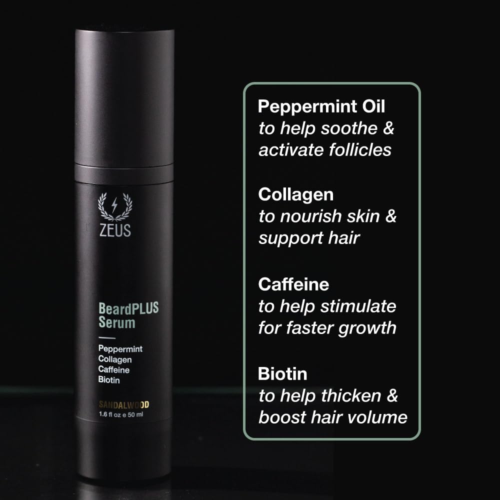 ZEUS BeardPLUS Essential Beard Growth Set for Men, Hair Growth Treatment, Shampoo, Conditioner & Serum for Thicker & Stronger Facial Hair with Biotin & Caffeine (Made in USA) 3-Piece Set