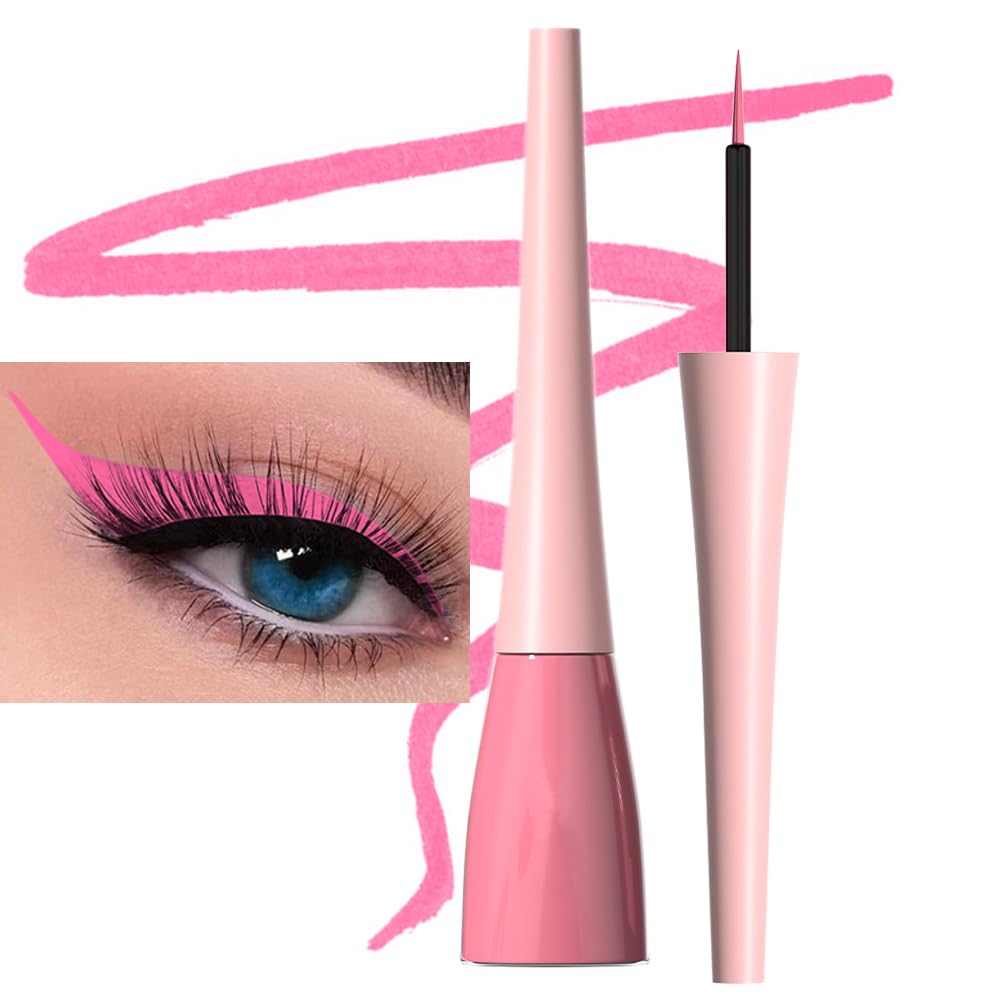 evpct 1Pcs Pink Liquid Eyeliner Makeup Waterproof Pink Eye Liners for Women, Eyes Wing Eyeliner Stamps Shapes Colored Eyeliner delineador de ojos a prueba de agua contra el agua blanco para ojos