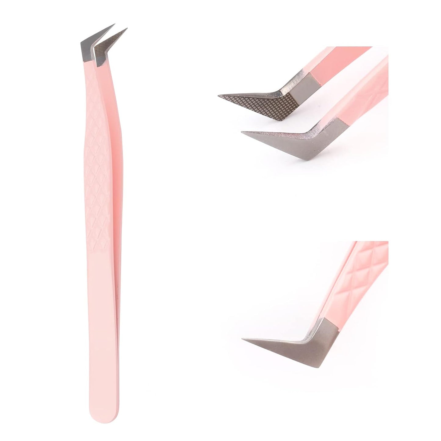 Lash Extension Tweezers Fiber Tips Volume Lash Tweezers Curved Precision Pink Eyelash Tweezers 90 Degree Angle Boot Great for Larger Fans Eyelash Extension Tweezers Professional