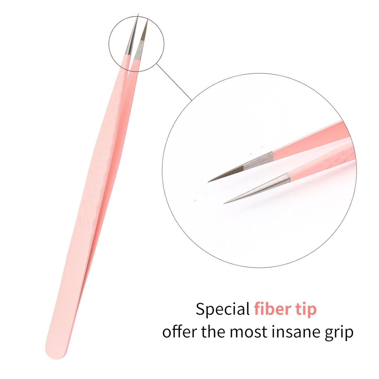 FADLASH Precision Lash Tweezers - Straight Fiber Tip Eyelash Extension Tweezers - Professional Artist Tech Work Kit - Pink