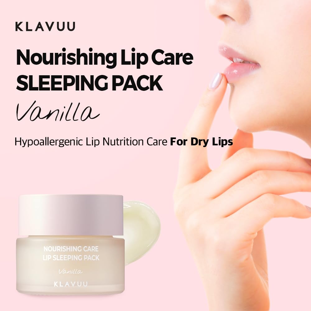 Klavuu Lip Mask Sleeping Pack (0.7oz) – Overnight Deep Hydrating Korean Lip Balm Treatment for Very Dry, Chapped Lips | Lip Lightening & Plumping with Instant Hydration | Gentle Exfoliating (Vanilla)