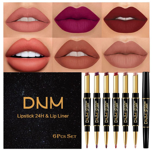evpct 6Pcs Lip Liner and Lipstick Combo Set, 2-in-1 Waterproof Lipstick and 24H Lip liner Set for Women, Antique Rose Chestnut Nude Dark Brown Matte Lipsticks Pen with Lip Liner Set Long Lasting 24