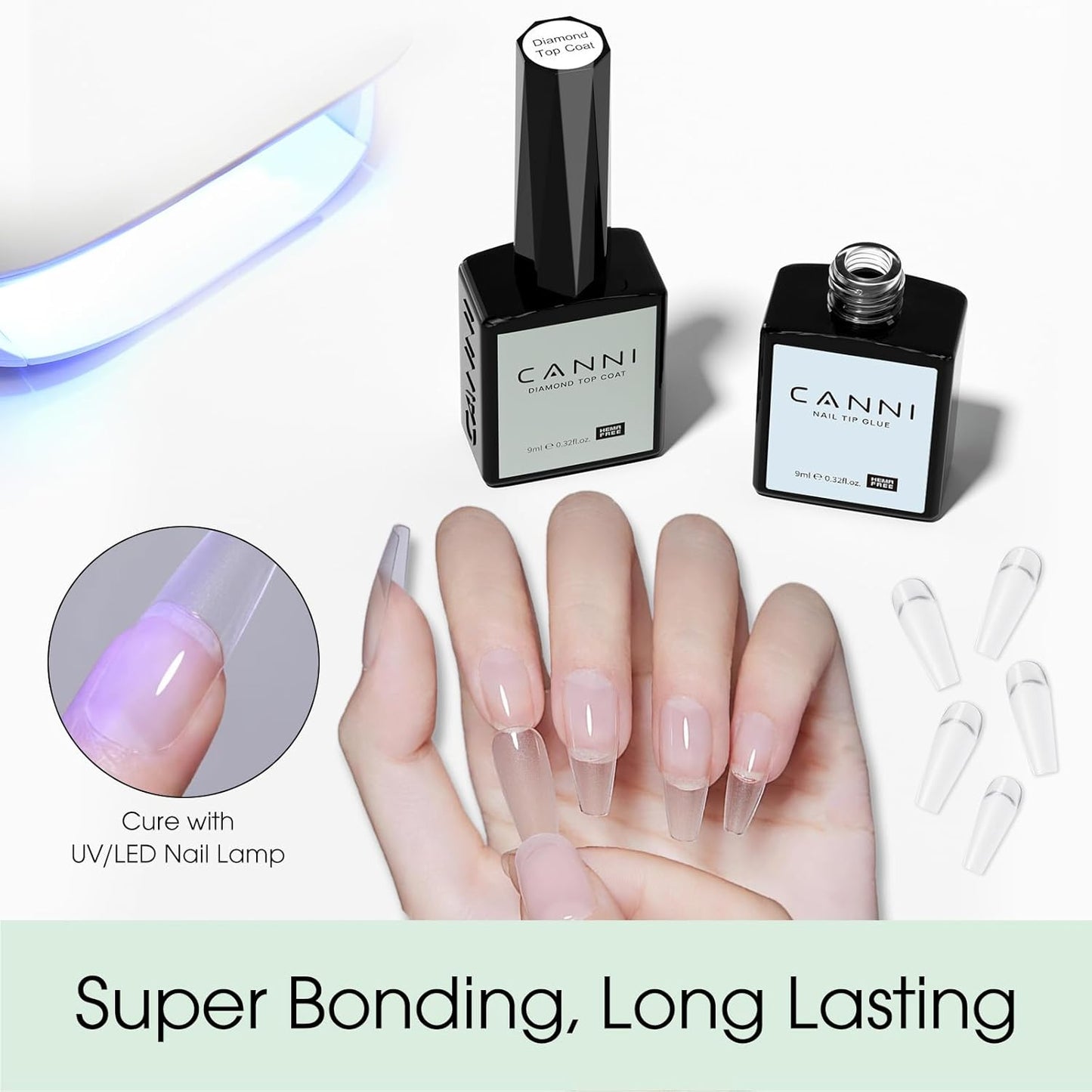 CANNI 2Pcs Gel Nail Glue for Acrylic Nails Tips and False Nails Tips Gel Nail Polish, UV Lamp Cure