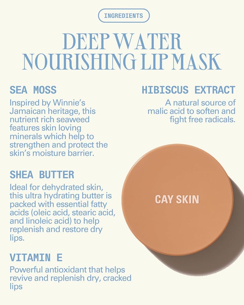 Cay Skin Deepwater Nourishing Lip Mask – Sleeping Mask for Overnight Repair & Hydration with Vitamin E + Shea Butter – Non-Sticky, Clear Formula in Signature Vanilla Brown Sugar Flavor – 0.7 oz