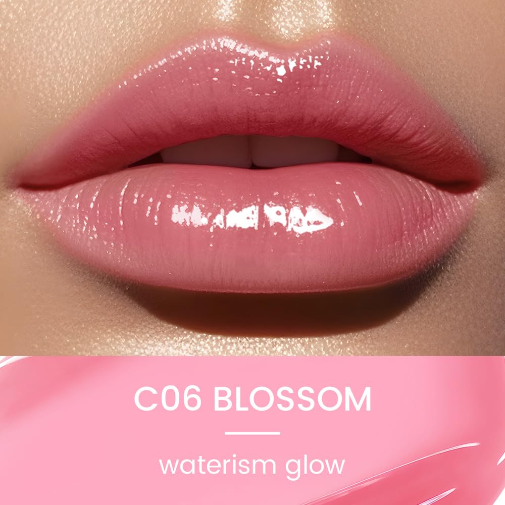 CATKIN Glossy Lip Balm Ultra Hydating Glow Lip Tinted Jelly Plump Melting Balm Shea Butter Repair Soothing For Dry Lips Dewy Finished 0.12 oz C06 BLOSSOM