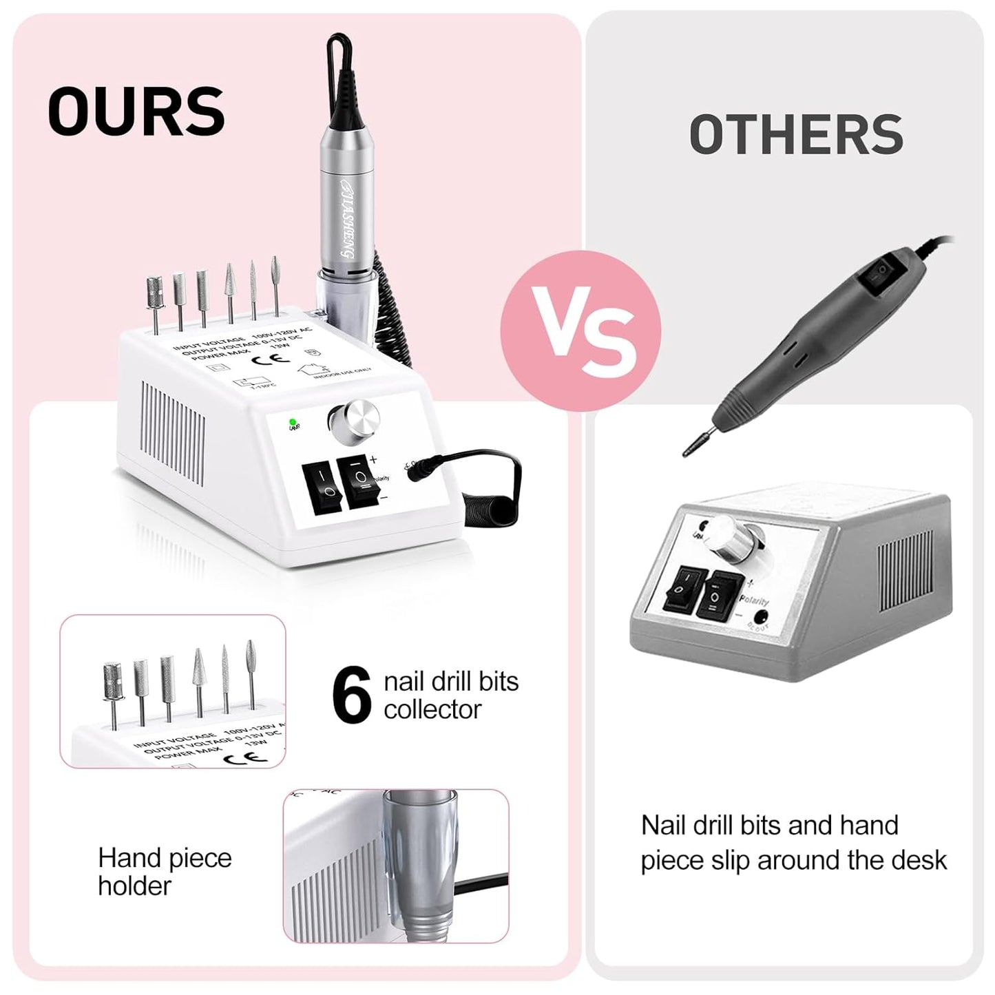 Jiasheng Professional Nail Drill, 20000rpm Electric Nail Drill Machine, Electronic Nail File Drills for Acrylic Nails Gel Nails Manicure Pedicure Tools for Salon Use, White