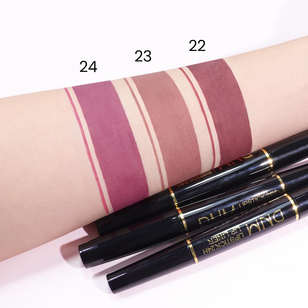 evpct 1Pcs Light Plum Rose Matte Lip Liner and Lipstick Combo Set Kit for Women, Magic Neutral Lipsticks 24 Hours Original Lipstick and Lips Liner Pencil Stain Makeup Long Lasting Waterproof, 24#