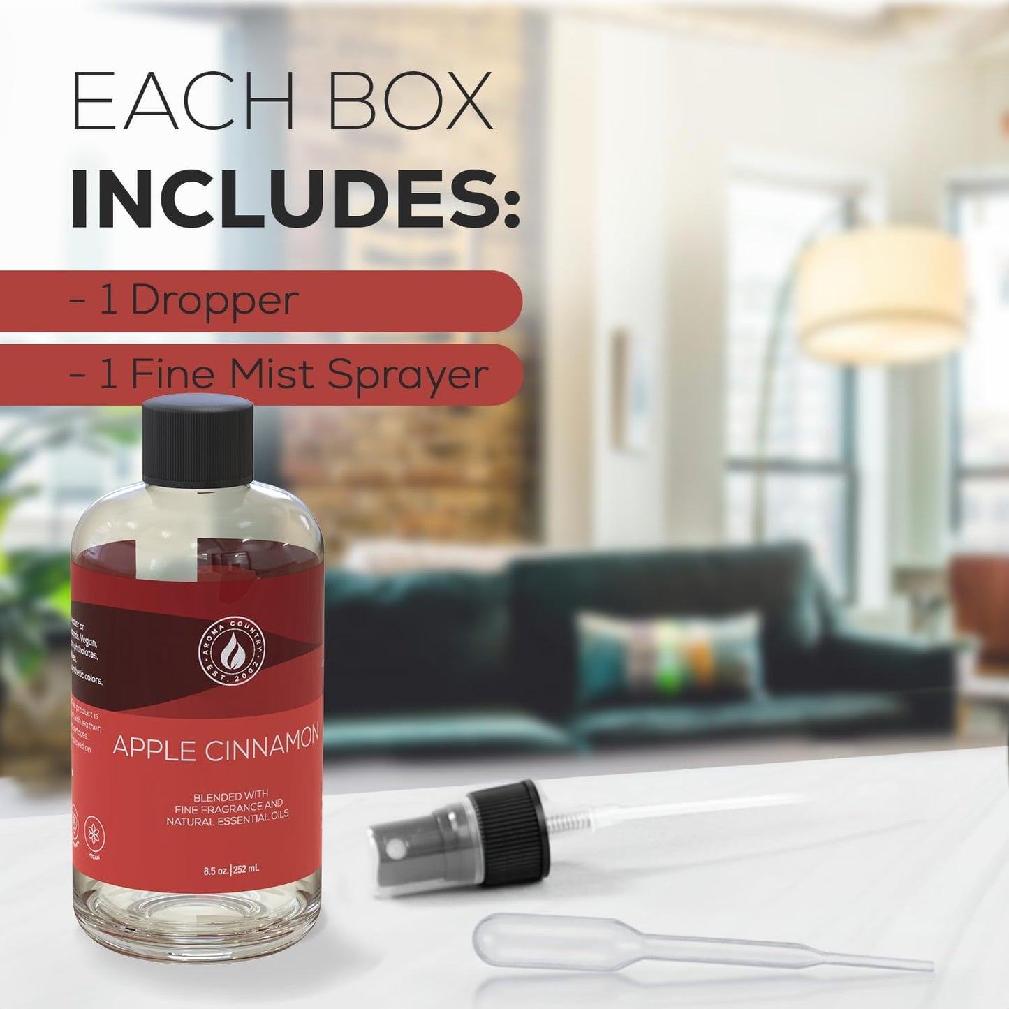 Aroma Country Apple Cinnamon Diffuser Oil - Luxury Essential Oils for Diffuser Refill & Air Freshener Room Spray - Long-Lasting & Natural Home Fragrance, Apple Cinnamon Scented Oil (8.5 Fl. oz)