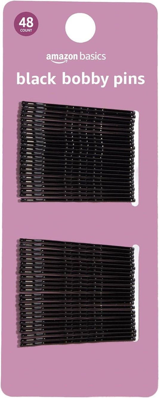 Amazon Basics Bobby Pins, Black Hair Pins for all Hair types, 48 Count
