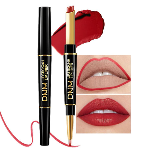 evpct 1Pcs Red Velvet Matte Lip Liner and Lipstick Combo Set Kit for Women, Dark Ruby Sexy Red Magic 24 Hours Lipstick and Lip Liner Gloss Stain Makeup Set Long Lasting Waterproof 24 labial, 40#