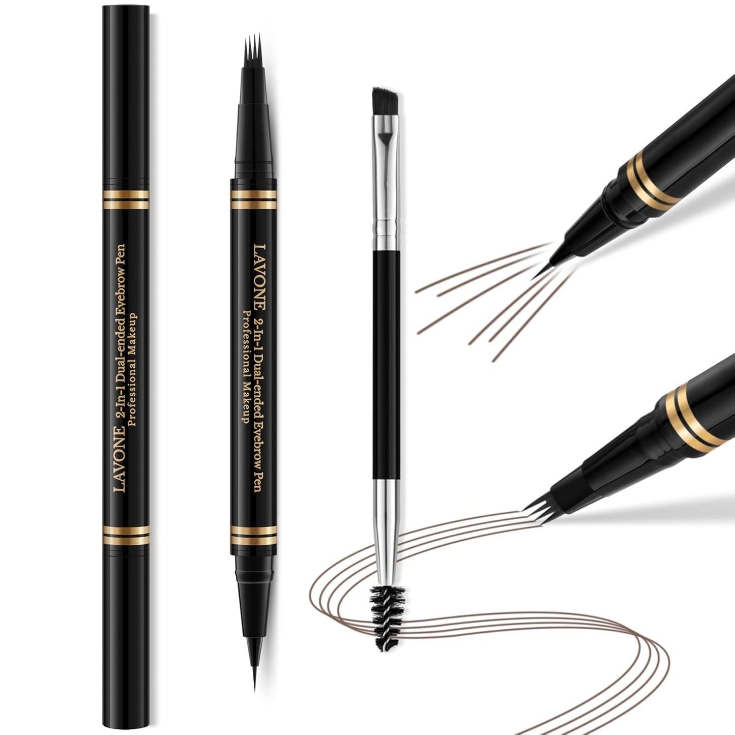 Eyebrow Pen Makeup Kit, with 4 Tip Waterproof Microblading Eyebrow Pencil, Eyeliner, Eyebrow Pomade and Dual-ended Eyebrow Brush, Brow Pencil Eyebrow Kit for Natural Looking - Black Brown