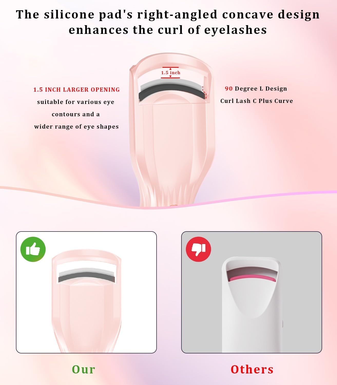 Heated Eyelash Curler Premium PRO - Fast Heat up in 8s - 24 Hours Long Lasting - Rechargeable Electric Eyelash Curler with Type-C, Innovative L Silicone, 2 Heat Modes, Anti-Burn Eyelid, Pink-CC