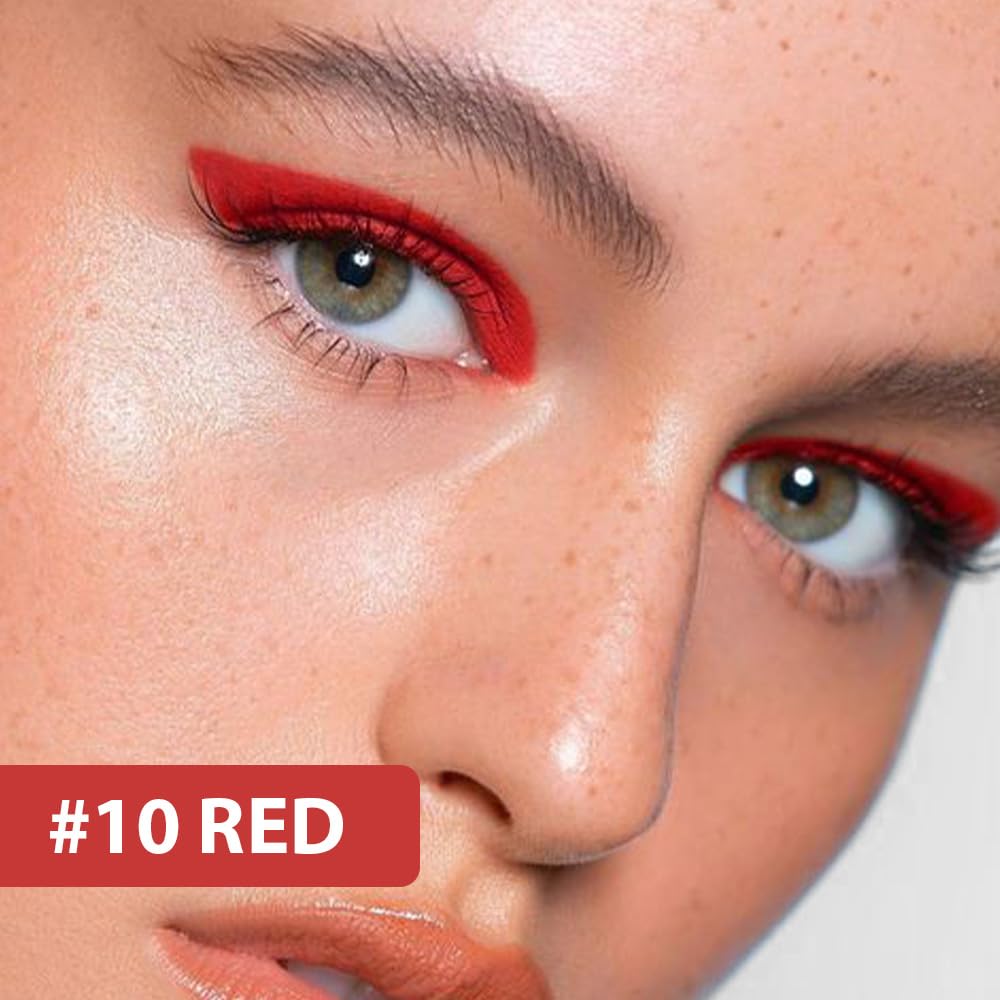 evpct 1Pcs Red Color Gel Glitter Eyeliner Pencils Set for Women Waterline Waterproof Smudge Proof lapiz de ojos delineador de ojos contra el agua Eye Liner Makeup, 10# Red