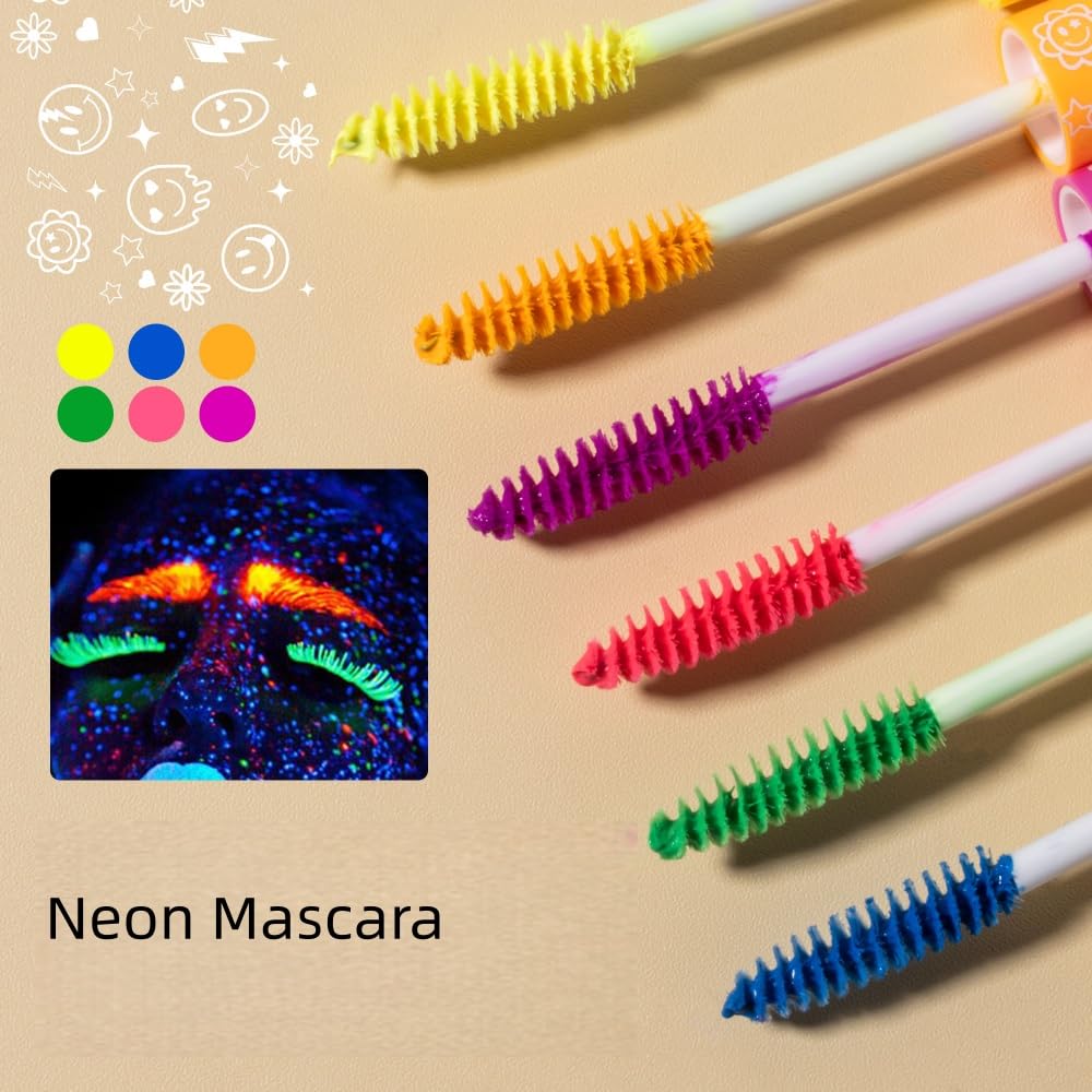 6 Colors Fluorescent Mascara, Glow Colored Mascara, Parties, Weddings, Stage Use, Party Night, Halloween Christmas Parties, High Pigmented, Apply to Eyelashes/Eyebrows/Hair (Yellow)