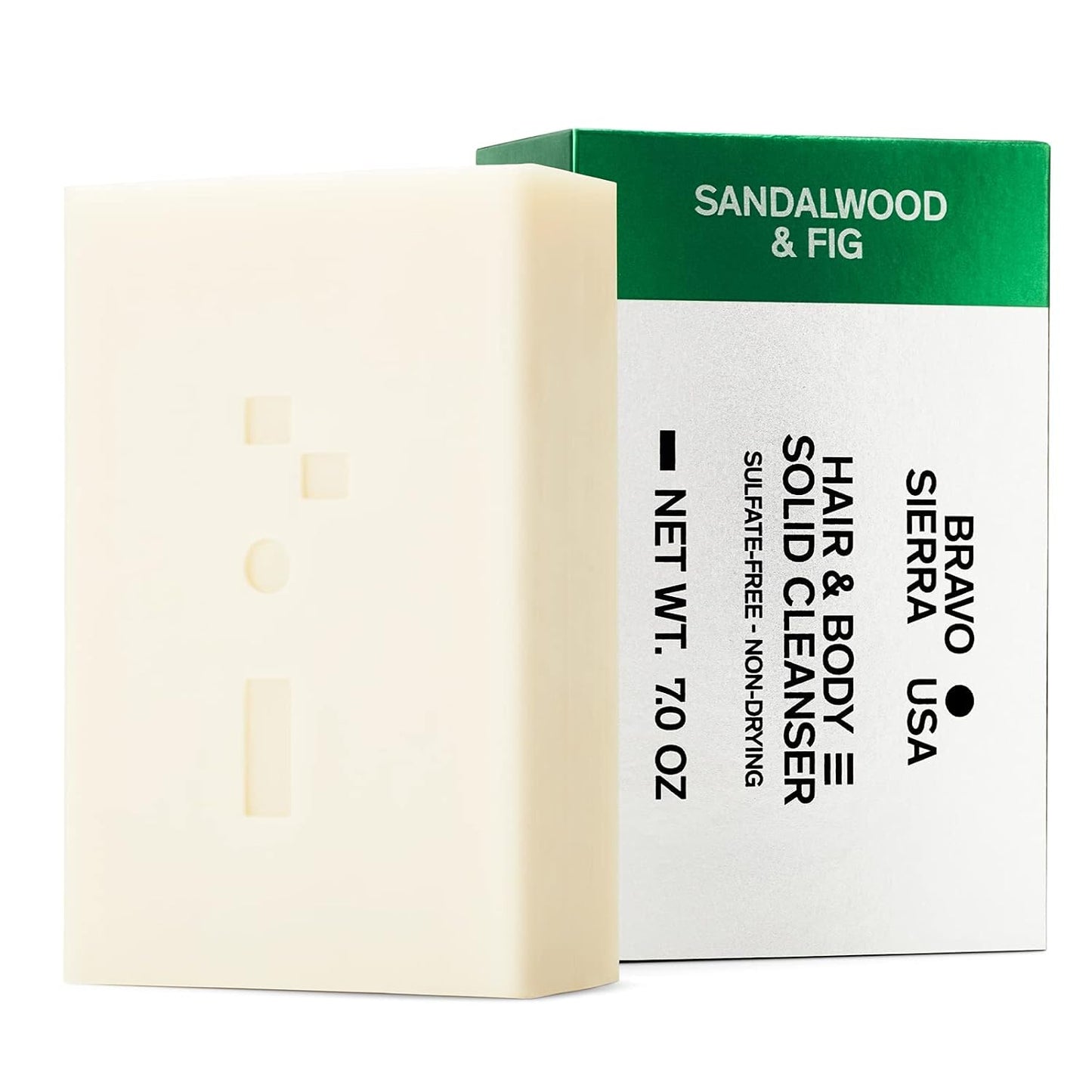 Bravo Sierra Body and Hair Mens Soap Bar All-In-One Shampoo & Soap for Men's Face, Hair & Body - Sandalwood & Fig, 7 oz - Coconut, Shea Butter and Oat Flour for Soft Skin and Healthy Hair