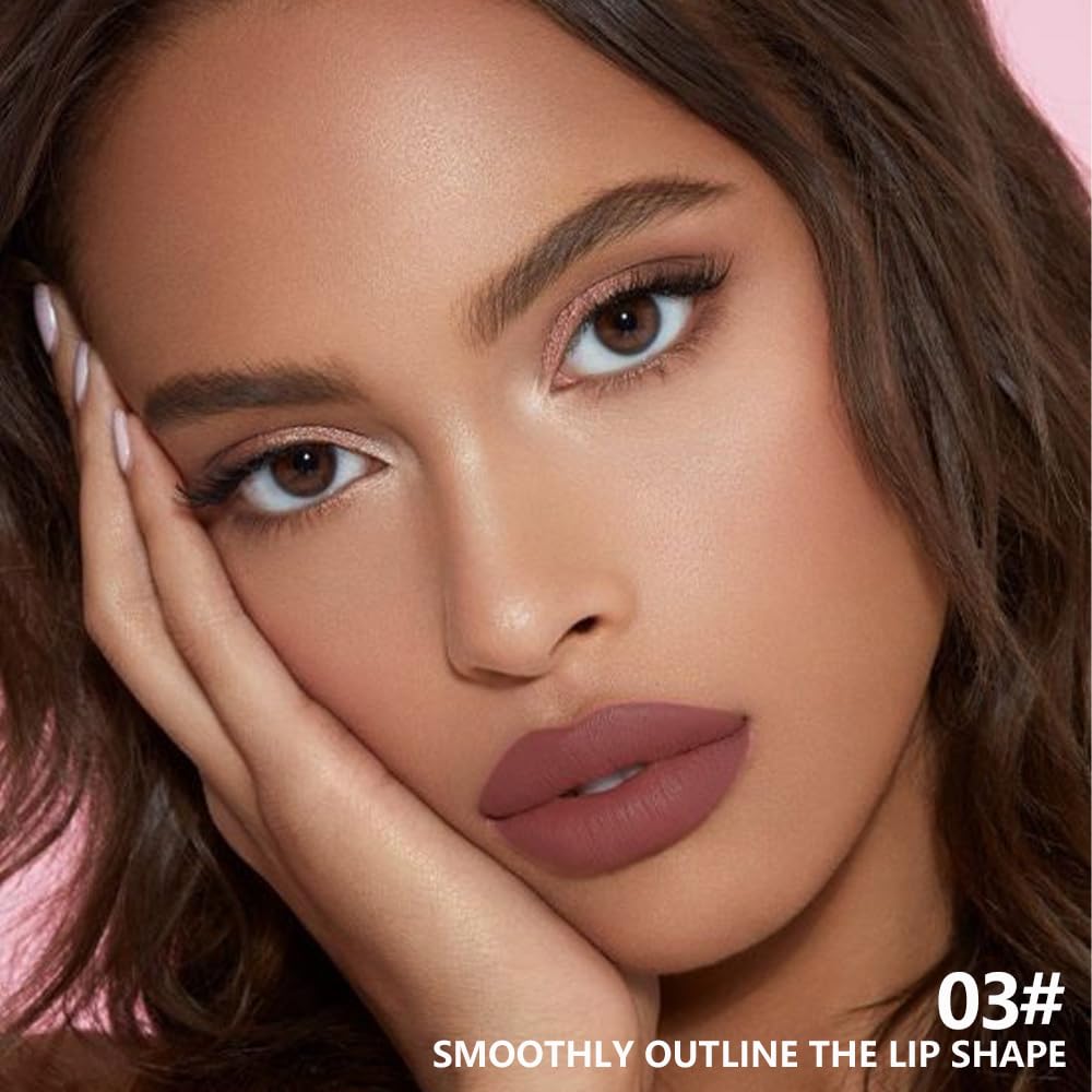 Matte Lipstick Crayon for Women, Nude Brown 24 Hour Lipstick Lip Liner Pencil, Neutral Lip Stick Lipliner Long Lasting Waterproof Smudge Proof, Vegan & Cruelty-Free, 03