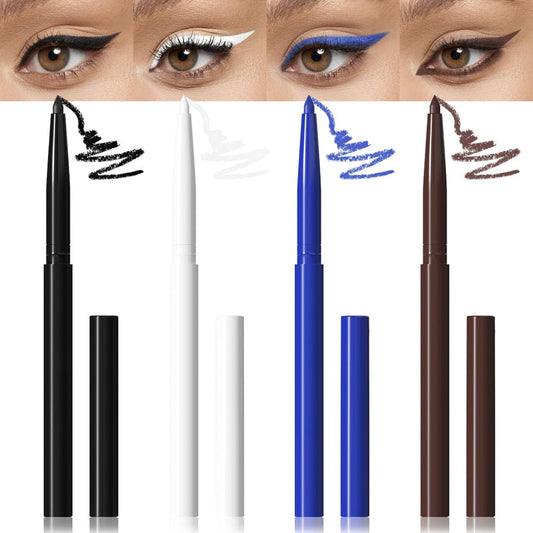 evpct 4Pcs White Blue Eyeliner Pencils Set for Eyes, Black Brown Eye Liner Pencil Makeup Waterproof Smudge Proof, Colored Gel Waterline Eyeliner Liquid, Face Eye Paint Stick Lipstick Halloween Makeup