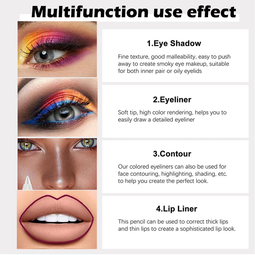 evpct 6Pcs Glitter Eyeliner Pencils Set delineadores de colores para ojos lapiz de ojos negro a prueba de agua Pink Rose Red Orange Purple Metallic Colorful Liquid Eye Liners Set for Women Waterproof