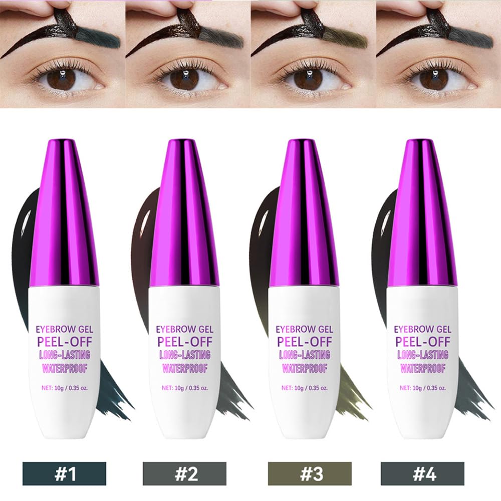 2Pcs Peel Off Eyebrow Tint Gel - Waterproof & Sweatproof All-Day Wear, Transfer-Resistant Tattoo Effect, All Skin Types + Mother’s Day Gift Set, 04#Gray Brown