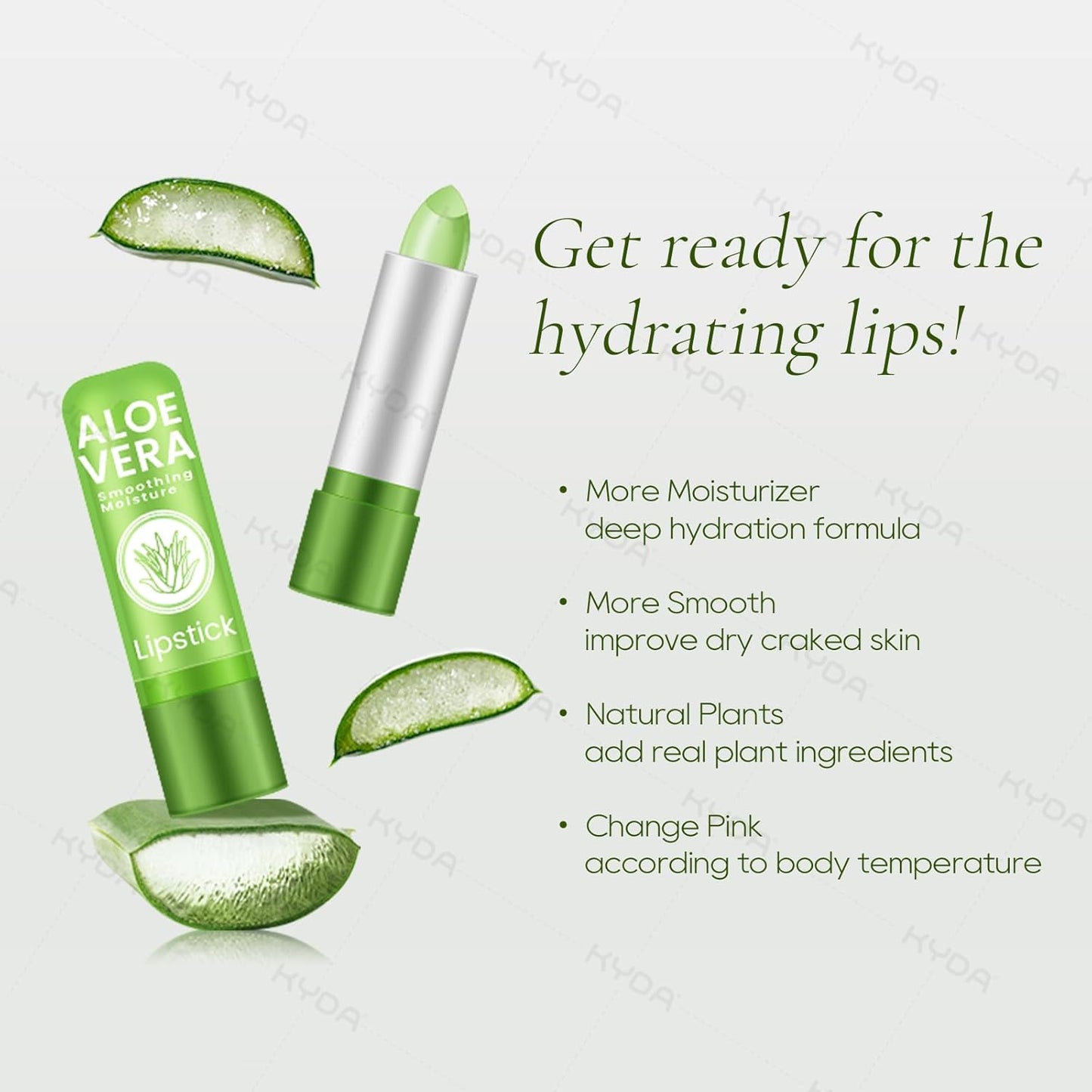 Ownest 5 Pcs Aloe Vera Lip Balm, PH Color Changing Lipstick, Change from Green to Natural Pink, Deep Hydrating Tinted Lip Balm, Daily Lip Moisturizer for Dry Cracked Lips, with Real Aloe Vera