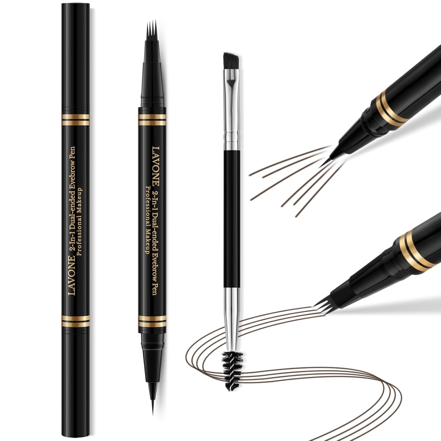 Eyebrow Makeup Kit - 4 Tip Waterproof Microblading Pencil, Eyeliner, Pomade, Dual-ended Brush - Natural Looking - Ebony