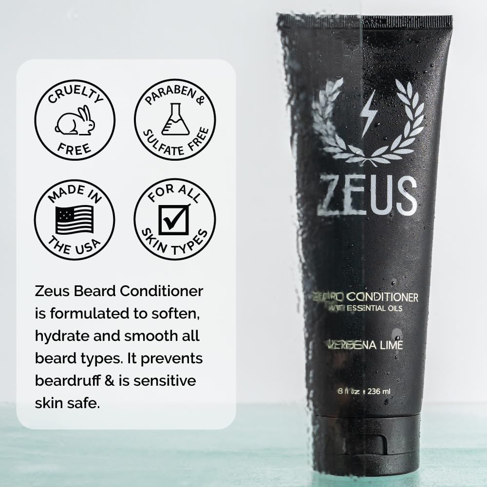 ZEUS Beard Conditioner Wash, Cleansing & Moisturizing Beard Wash with Green Tea & Natural Ingredients to Soften Facial Hair (Made in USA) Verbena Lime