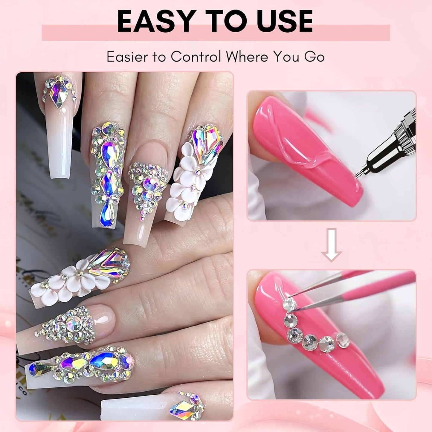 Makartt AB Rhinestones Gel Nail Glue for Gems, 8ML with Half-Round Pearl & Rhinestone Picker Tweezers, Strong Adhesive for Nail Gems, Diamond Art & Nail Charms Decoration