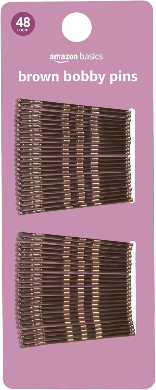 Amazon Basics Bobby Pins, Browth Hair Pins for all Hair types, 48 Count