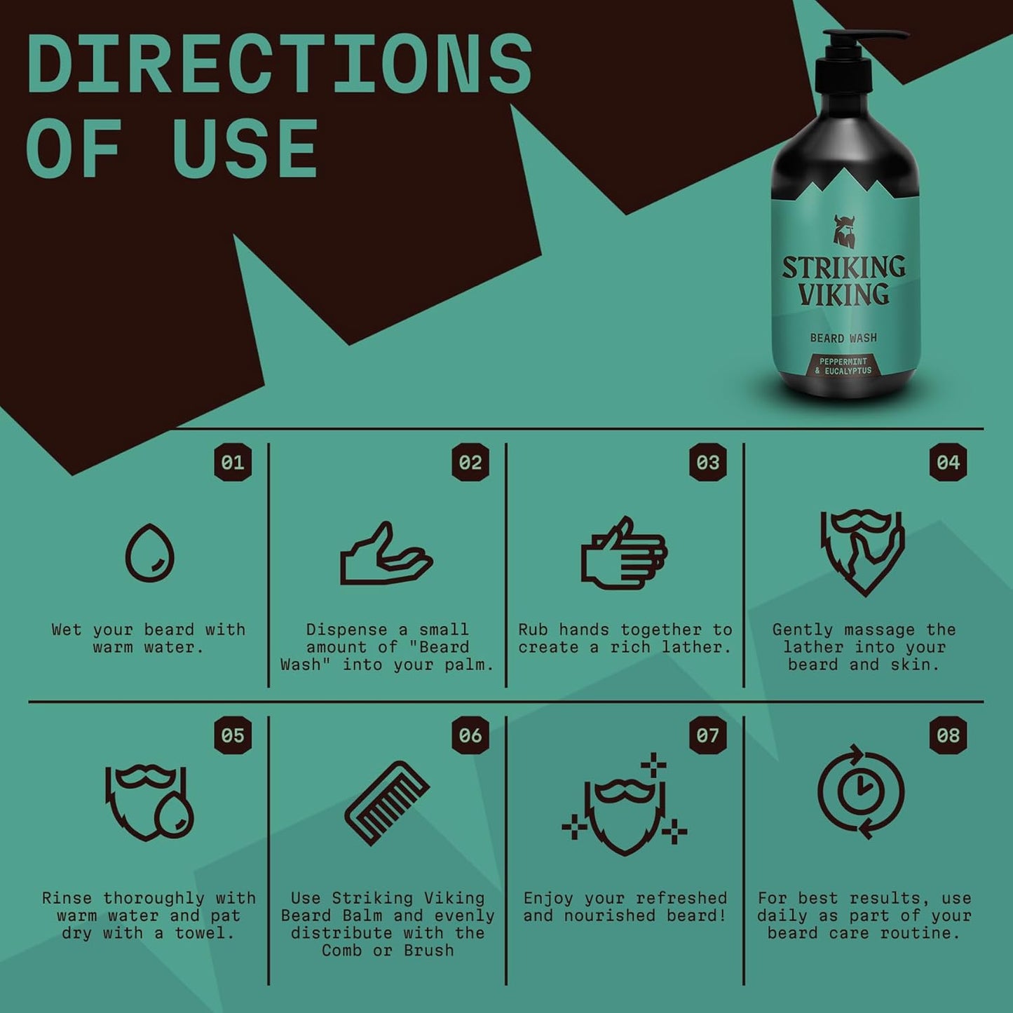 Striking Viking Beard Wash (17 oz) With Natural Peppermint & Eucalyptus Scent - Paraben & Sulfate-Free Deep Cleansing Shampoo For Beard Care