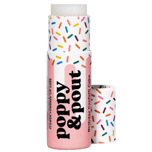 Poppy & Pout Birthday Cake Jumbo Lip Balm | All Natural Lip Balms & Moisturizers | Hydrates with Beeswax, Vitamin E, Organic Coconut Oil | Cruelty-Free | Lip Balm in Recyclable Cardboard Tube (Pink)