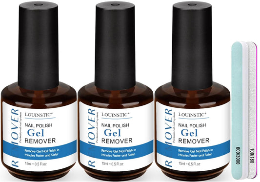 LOUINSTIC Gel Remover Kit – 3 Pcs (45ml) – Quick, Gentle Nail Care Solution for Home or Pro Use with Nail File