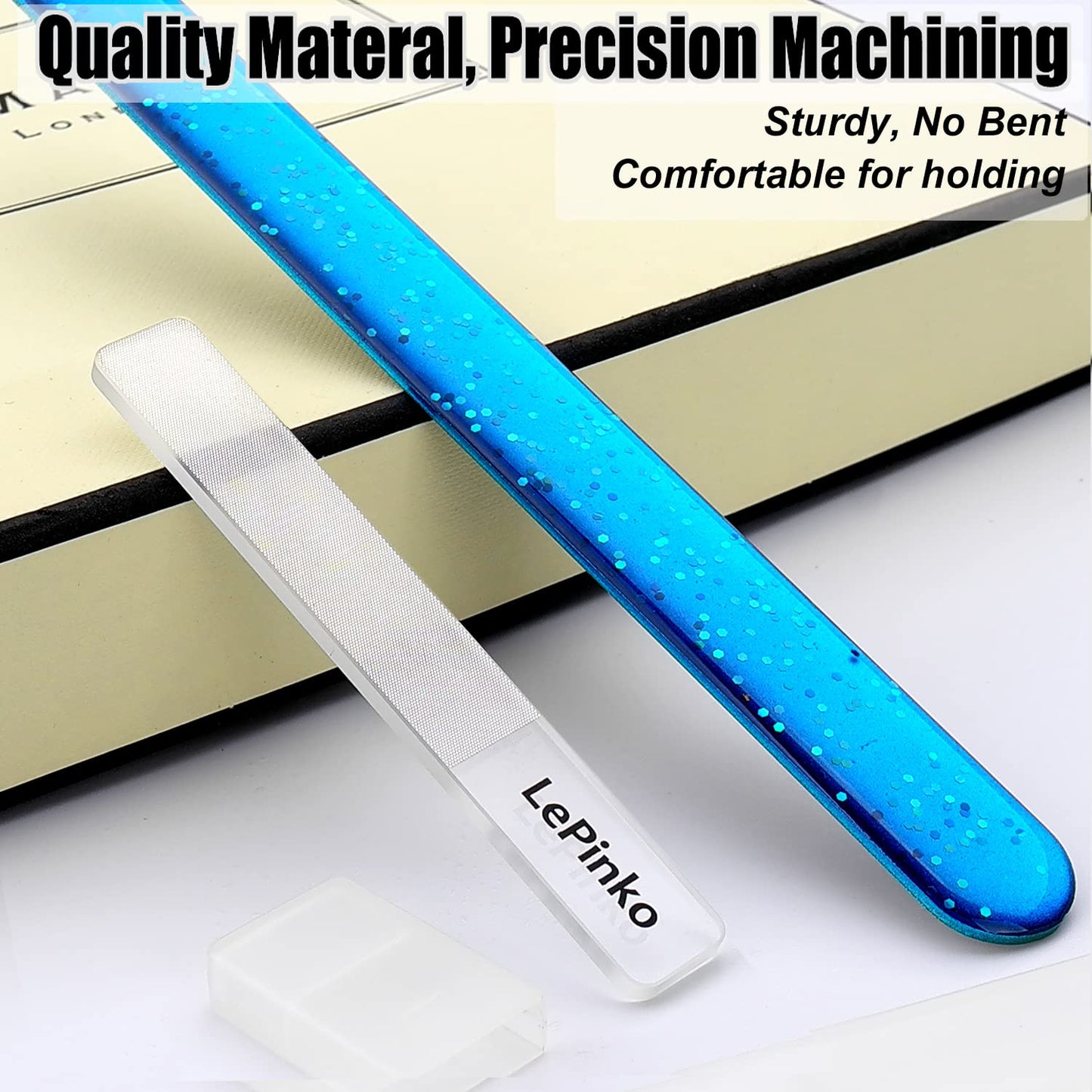 Diamond Nail File with Crystal Nail Shiner Set, Stainless Steel Nail File with Nano Glass Buffer, Metal Sapphire File with Nail Polisher, Professional Manicure Pedicure Kit for Salon Home and Travel