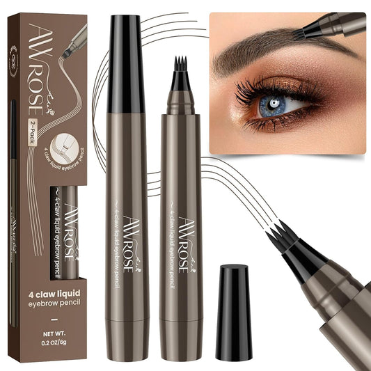 AWROSE Eyebrow Pencil, 3D Waterproof Microblading Eyebrow Pen 4 Fork Tip Tattoo Pencil, Precise Natural Brow Magic Eyebrow Pencil with Hair Like Strokes, 4 Points Multi-Used Eye Brow Pencils for Women