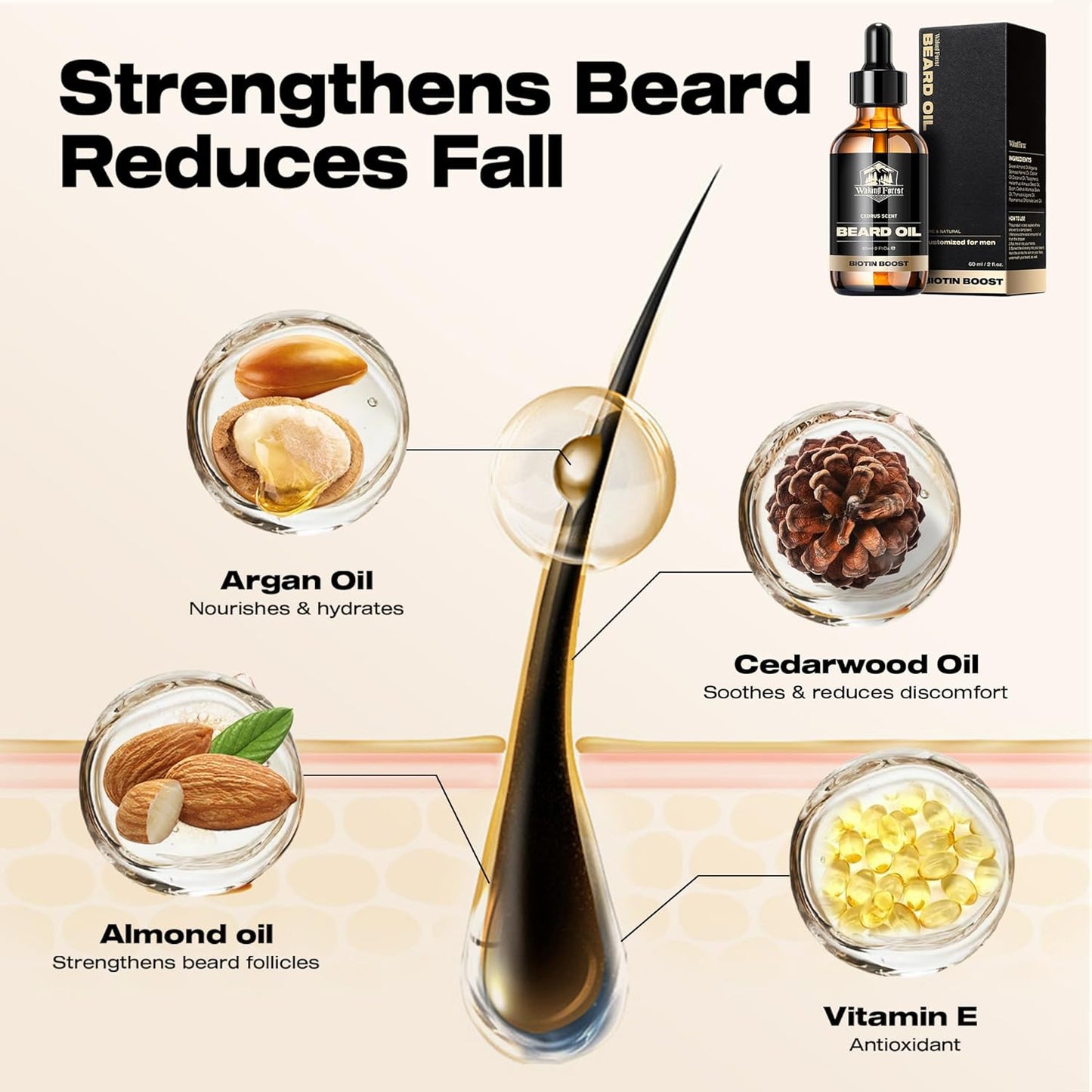 Waking Forest Beard Oil - Biotin Beard Oil for Men Thicker Beard with Vitamin E, Rosemary, Castor Mustache Oil for Black Men, Softens & Strengthens Beard Care Oil (Cedar 2oz)