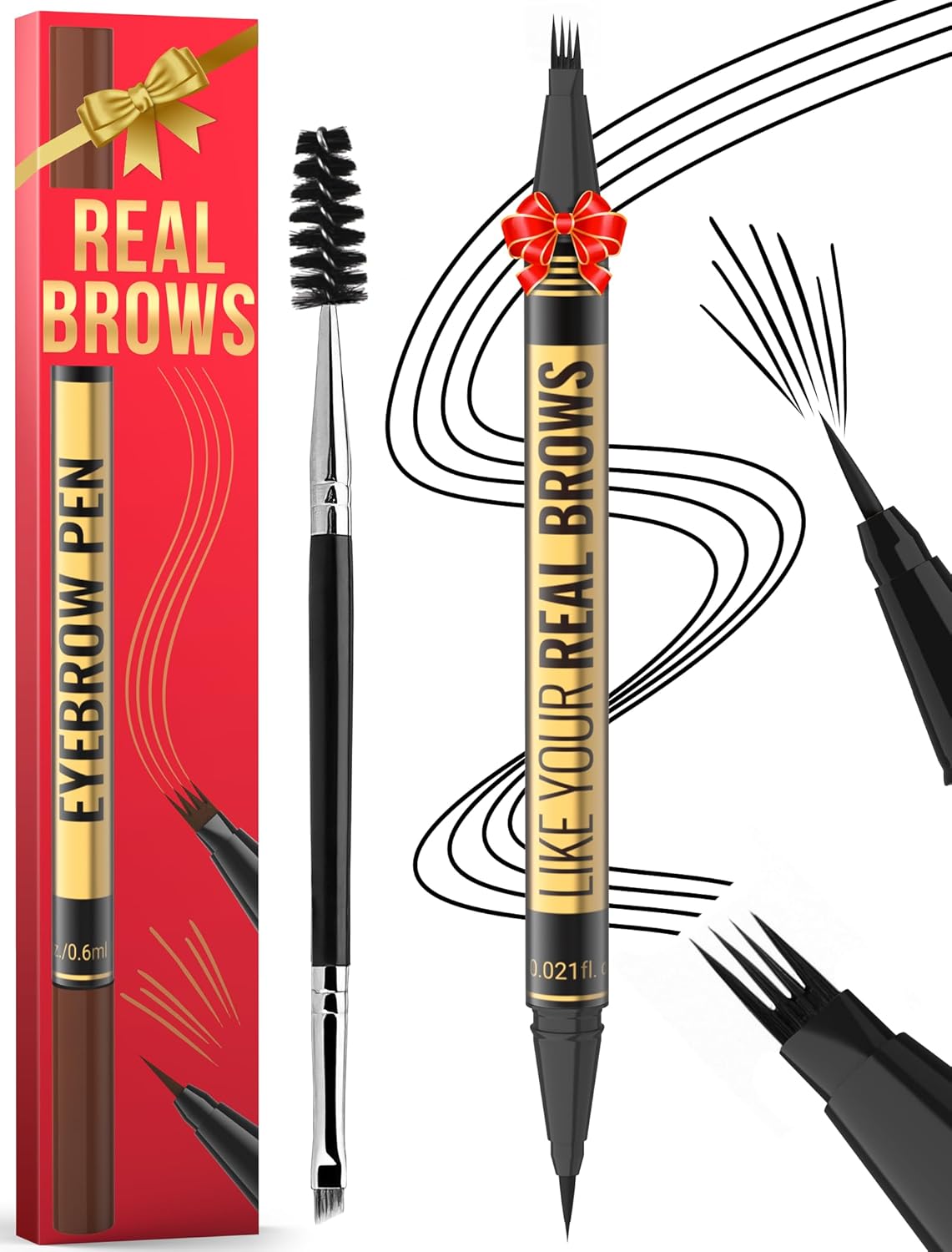 Eyebrow Pen - Microblading eyebrow pencil with Micro-Fork Tip & Precision Tip for Natural Brows, Eyebrow Pencils for Women, Dual-Ended Brow Brush, Waterproof, Black