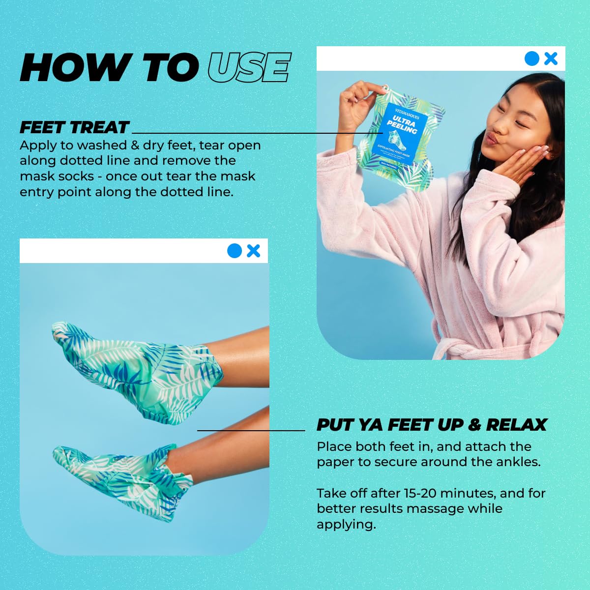 Vitamasques Foot Peeling Mask - 5 Pairs Professional Korean Exfoliating Foot Mask for Dry Cracked Feet & Callus Removal, Feet Peeling Masks that Remove Dead Skin for Soft Heels with AHA BHA PHA