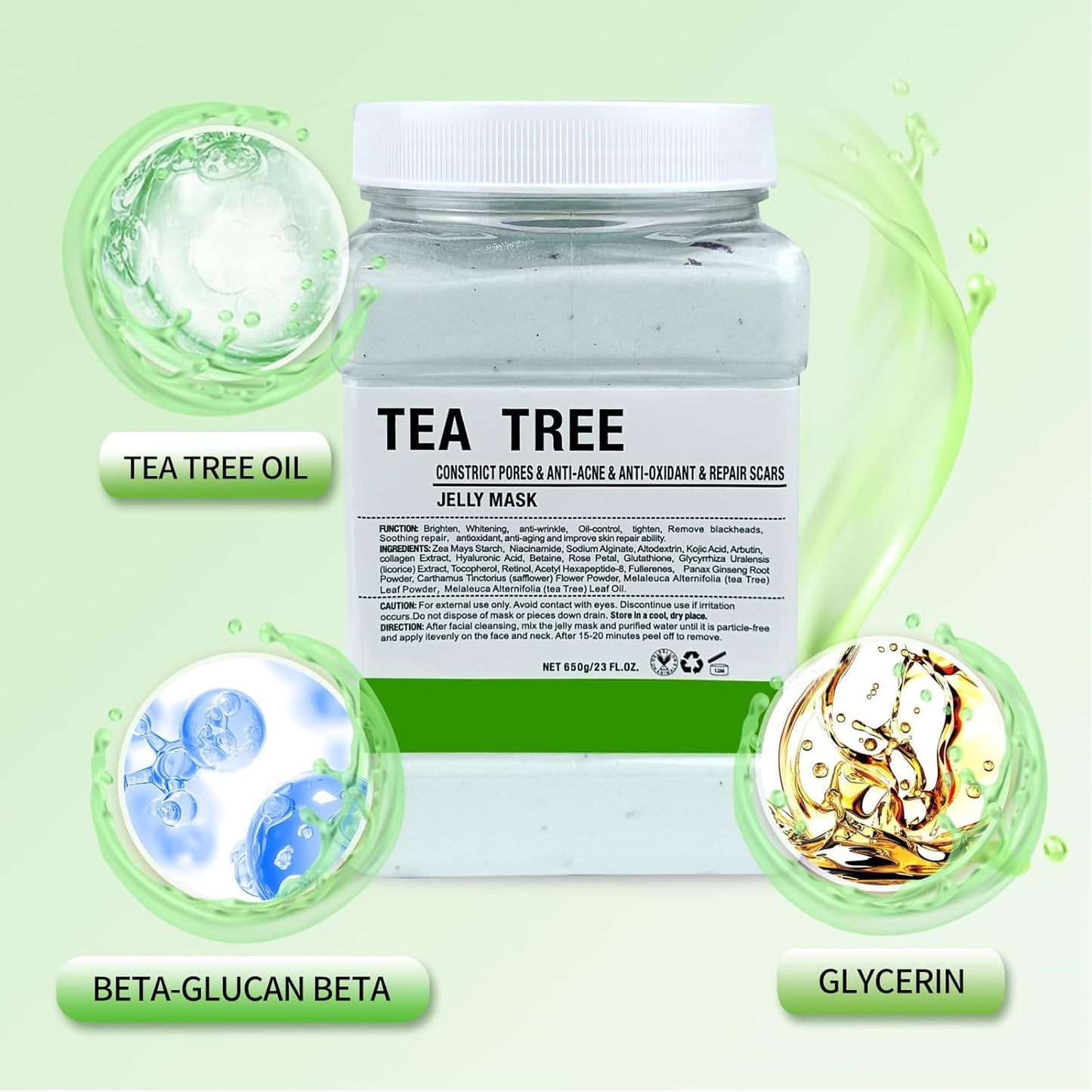 Jelly Mask for Facials Professional, Hydrating & Moisturizing Peel-Off Natural Gel Face Mask SkinCare, Professional Spa Use Jelly Face Masks, Deep Hydration & Glow 23 Fl Oz (Tea Tree)