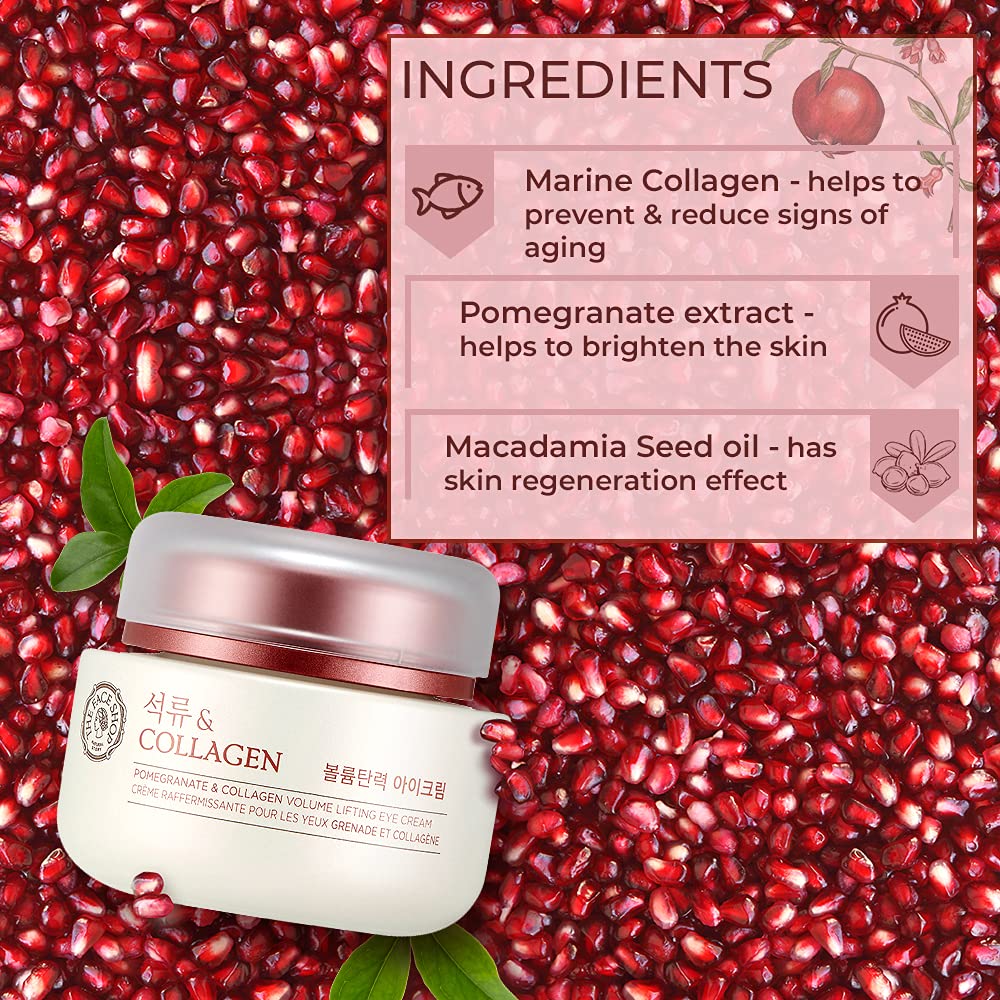 The Face Shop Pomegranate & Collagen Volume Lifting Eye Cream | Ultra-Light Eye Cream for Eye Skin Lifting, Firming & Brightening | Reduce Dark Circles | Deep Hydrating Under Eye Area, 1.69 Fl Oz