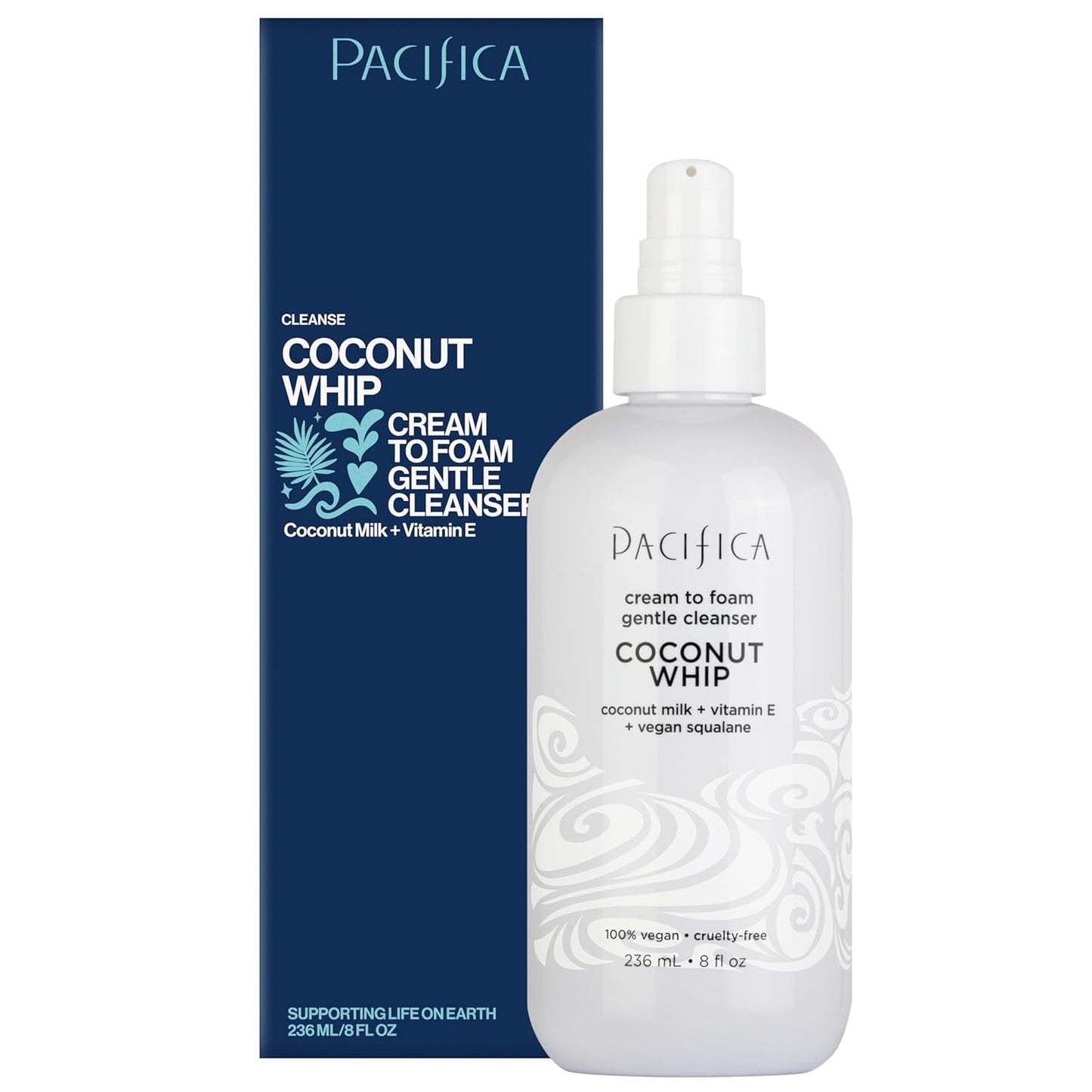 Pacifica Coconut Whip Cream to Foam Face Wash - Gentle Hydrating Facial Cleanser for Dry & Sensitive Skin, Moisturizing Daily Face Wash, Non-Comedogenic Vegan & Cruelty-Free, Dermatologist Tested 8oz