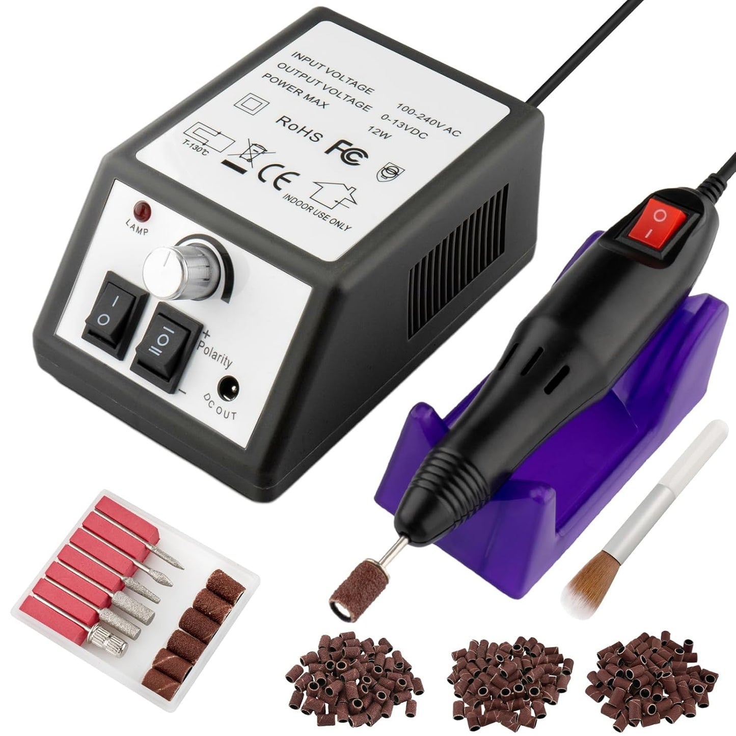 Professional Electric Nail Drill Machine Nails File Manicure Pedicure Set for Acrylic Gel Dip Powder Art Shape Remover Tool Polisher Grinder Low Noise with 6 Drill Bits 156pcs Sanding Bands (Black)