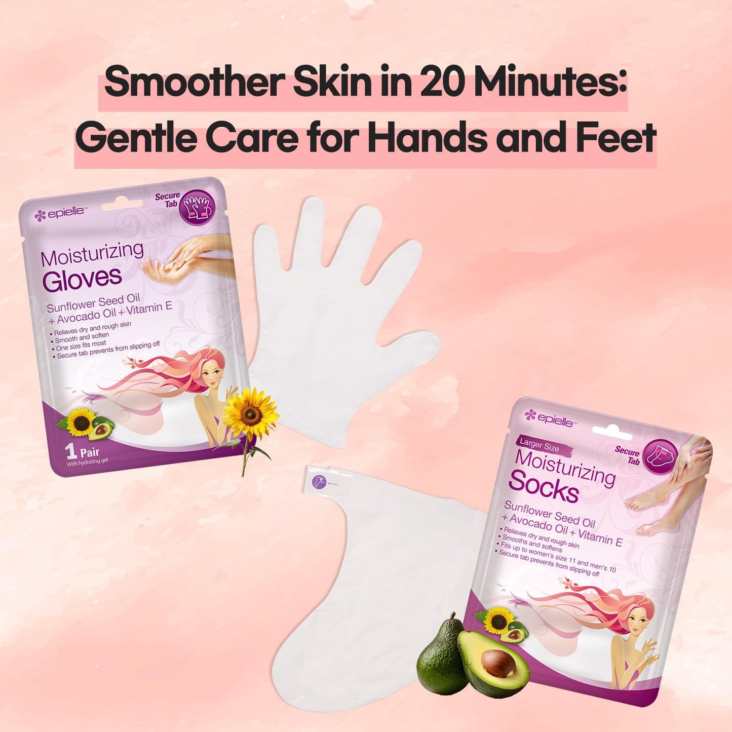 Epielle Moisturizing Hand Masks 6 Pairs, Deep Moisturizing Gloves for Dry, Cracked Hands, Relieve and Soften with Sunflower Seed Oil & Avocado Oil, Korean Skin Care, Spa Set, Self Care Gifts for Women