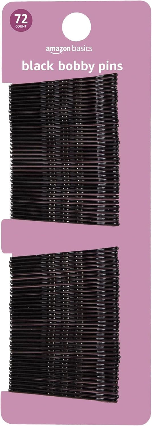 Amazon Basics Bobby Pins, Black Hair Pins for all Hair types, 72 Count