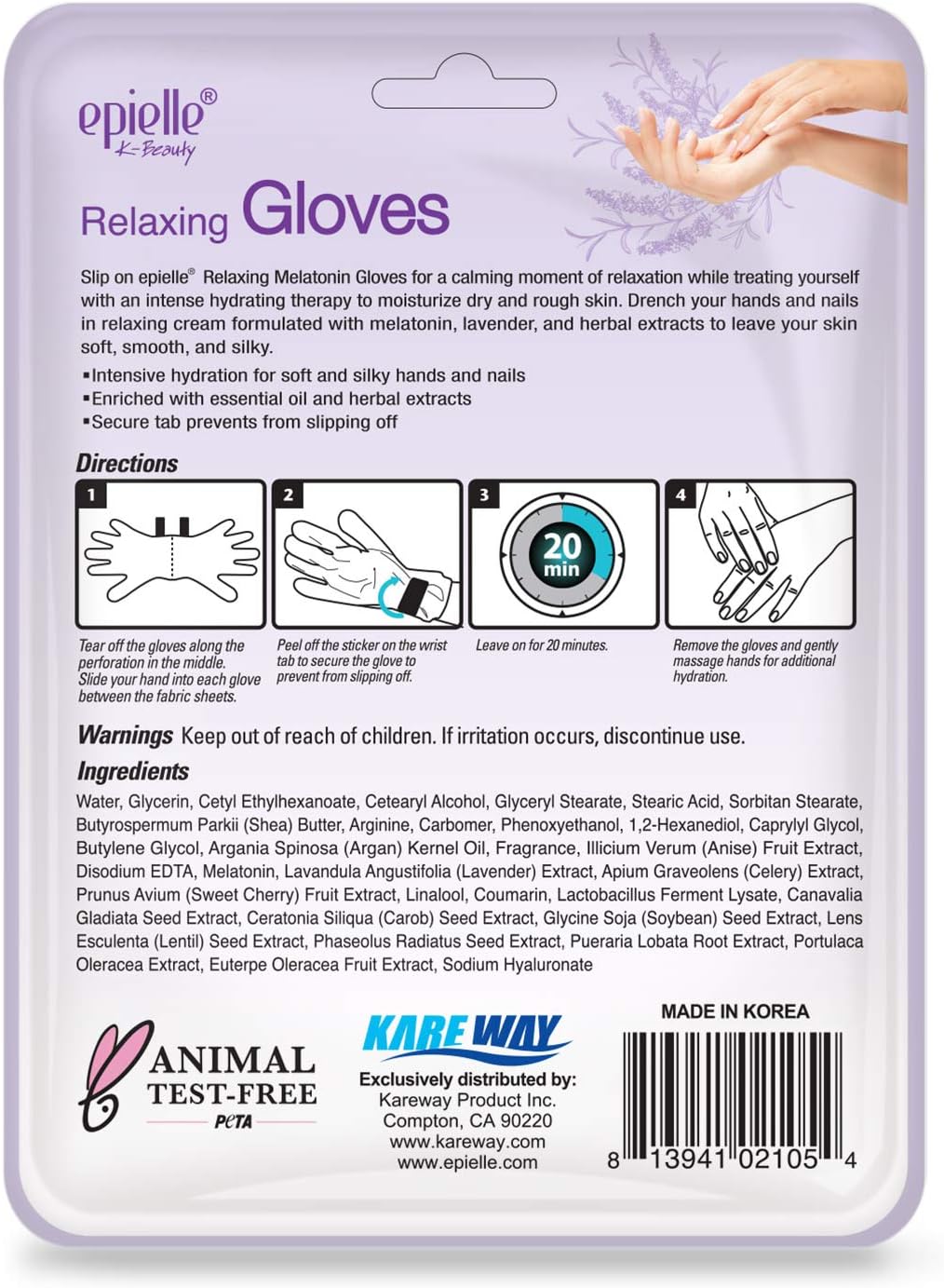 Epielle Relaxing Hand Masks 6 Pairs, Deep Moisturizing Gloves for Dry, Cracked Hands, Relax and Restore with Melatonin & Lavender Extract, Spa & Self Care Gifts for Women, Korean Skin Care