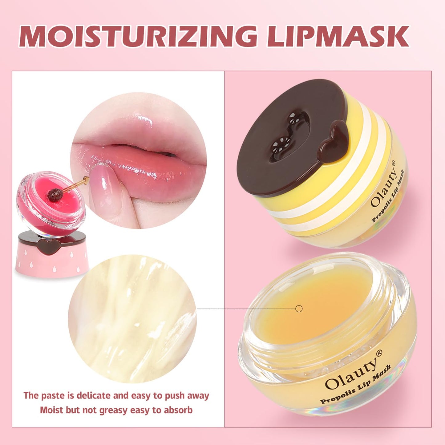 3 PCS Bee Lip Balm Lip Mask Honey Pot,Strawberry&Honey&Watermelon Lip Sleeping Mask,Hydrating Prevention Dry Lip Care,Moisturizing Lip Mask Overnight Reduces Lip Lines