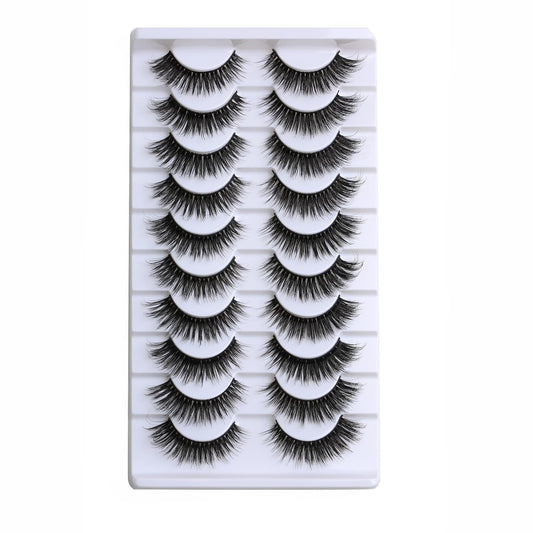 SUNWELL False Eyelashes 15mm Mink Lashes Cat Eye Lashes 8D Fluffy Wispy Foxy Eye Fake Lashes Strips Natural Look Faux Mink Lashes 10 Pairs Pack