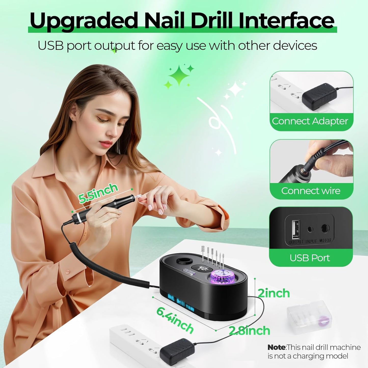 Electric Nail Drill Professional: 40000RPM Electric Nail File Kit E File Nail Drill Machine with LCD Display for Acrylic Gel Nail, Manicure Pedicure Polishing Nail Grinder for Salon Home Use